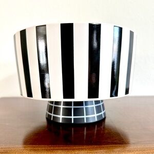 Black & White Striped Lydia Collection Ceramic Compote Serving Bowl